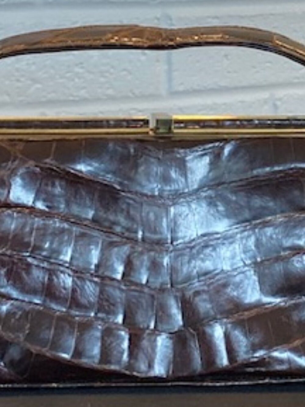 Vintage 1950s Genuine Crocodile Handbag - Brown - FAIR (Handle Repair Needed) - Picture 3 of 16